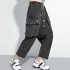 Flap-pocket Cropped Harem Jeans Black - One Size