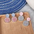 Fabric Disc Dangle Earring 1 Pair - Pink & Gray - One Size