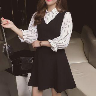Set: Pinstripe Blouse + Sleeveless Dress