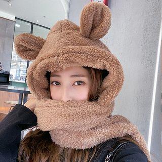 Fleece Animal Ear Hooded Scarf
