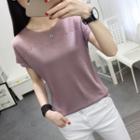 Short-sleeve Perforated Panel Knit Top