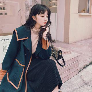 Double-sided Color Block Panel Notch Lapel Wool Coat