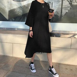 3/4-sleeve Flared Midi T-shirt Dress