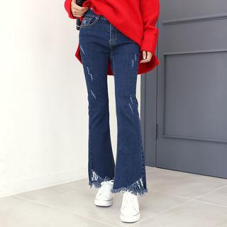 Fringed Brushed-fleece Lined Boot-cut Jeans