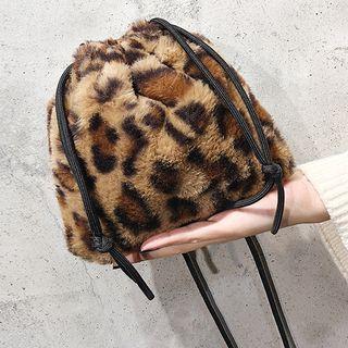 Leopard Print Furry Drawstring Bucket Bag Leopard - Brown - One Size