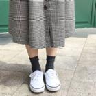 Button-front Gingham Long Flare Skirt Black - One Size