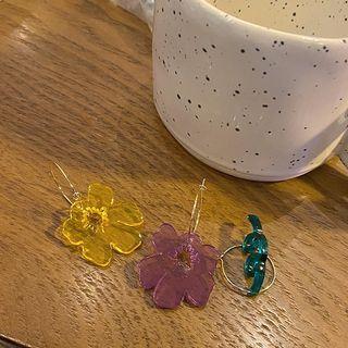 Set Of 3 : Flower Resin Earring (assorted Designs) Set Of 3 - Flower Resin Earring - Yellow & Pink & Blue - One Size