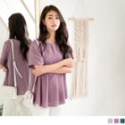 Short-sleeve Pleated Round Neck Top