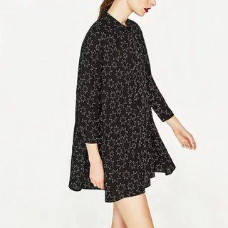 3/4-sleeve Star Printed Shirtdress