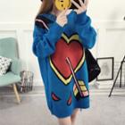 Heart Print Sweater Blue - One Size
