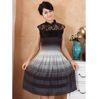 Lace Panel Cap Sleeve A-line Qipao