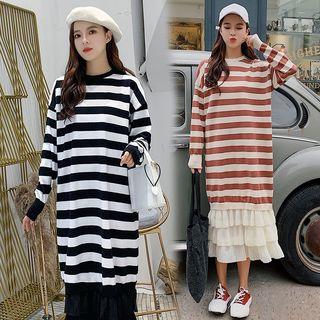 Long-sleeve Striped Tiered Knit Dress