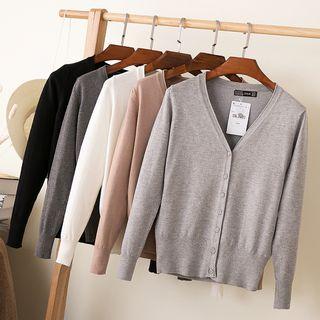 V-neck Plain Basic Cardigan