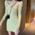 Plain Crewneck Slim-fit Long-sleeve Knit Dress