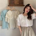 Elbow-sleeve Lace Panel Collared Blouse