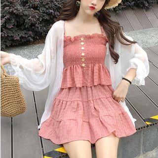 Set: Spaghetti Strap Top + Mini A-line Skirt + Light Jacket