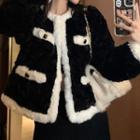 Color Block Fluffy Cardigan Black - One Size
