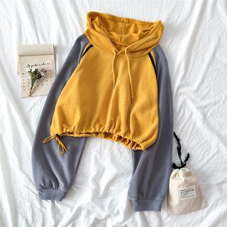 Color Block Hoodie / Asymmetric Frayed Hem Straight Fit Jeans