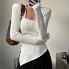 Long-sleeve Padded-shoulder Asymmetrical T-shirt