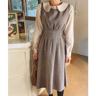 Sleeveless Herringbone Jumper Dress Brown - One Size