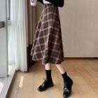 High Waist Gingham A-line Midi Skirt