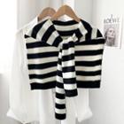 Striped Knit Shawl Black & White - One Size