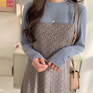 Spaghetti-strap Tie-back Floral Dress Navy Blue - One Size