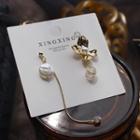 Non-matching Faux Pearl Rhinestone Flower Dangle Earring 1 Pair - As Shown In Figure - One Size