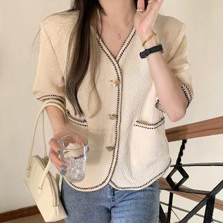 V-neck Contrast Trim Oversize Top