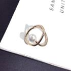 Non-matching Faux Pearl Hoop Ring Alloy - Gold - One Size
