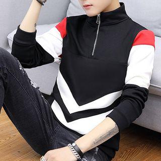 Color Block Mock-neck Zip Placket Sweatshirt
