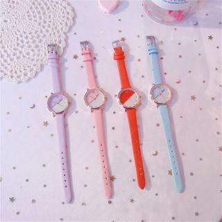 Set : Two Tone Rhinestone Strap Watch + Rhinestone Bracelet