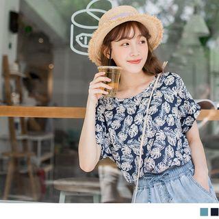 Fold-up Sleeve Print Chffion Top