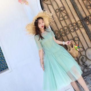 Short-sleeve Sheer Layered Dress