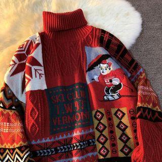 Turtleneck Bear Oversize Sweater
