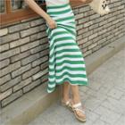 Band-waist Stripe Long A-line Skirt