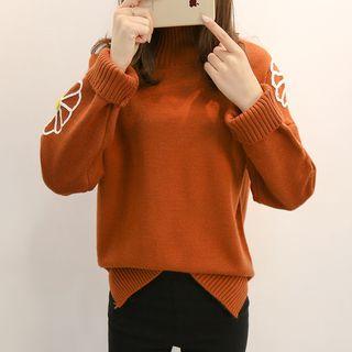 Mock-neck Flower Sweater