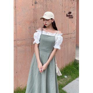 Linen Blend Flared Long Overall Dress