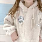 Cartoon Embroidered Faux Shearling Hoodie