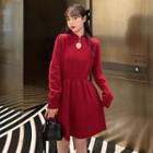 Long-sleeve Knit Mini A-line Qipao Dress
