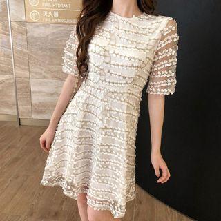 Short-sleeve Embroidered Mini A-line Dress As Shown In Figure - One Size
