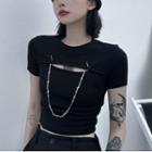 Chain Cutout Cropped T-shirt Black - One Size