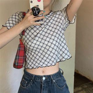 Lettuce Edge Short-sleeve Cropped Top As Shown In Figure - One Size
