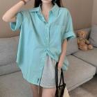 Short-sleeve Striped Shirt Teal - One Size