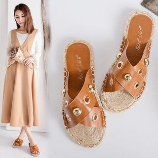 Studded Faux-leather Flat Slide Sandals