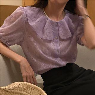 Puff Sleeve Ruffled Collar Lace Blouse