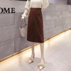 High-waist Plain Woolen A-line Skirt