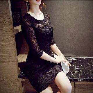 3/4-sleeve Sheath Lace Dress