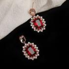 Faux Crystal Dangle Earring 1 Pair - S925 Silver Steel - Red Rhinestone - Silver - One Size