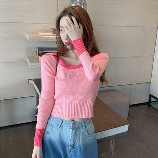 Floral Embroidered Ribbed Knit Top